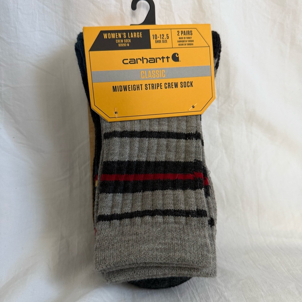 Carhartt Midweight Stripe 2pk Crew Socks - Gray and‎ Red